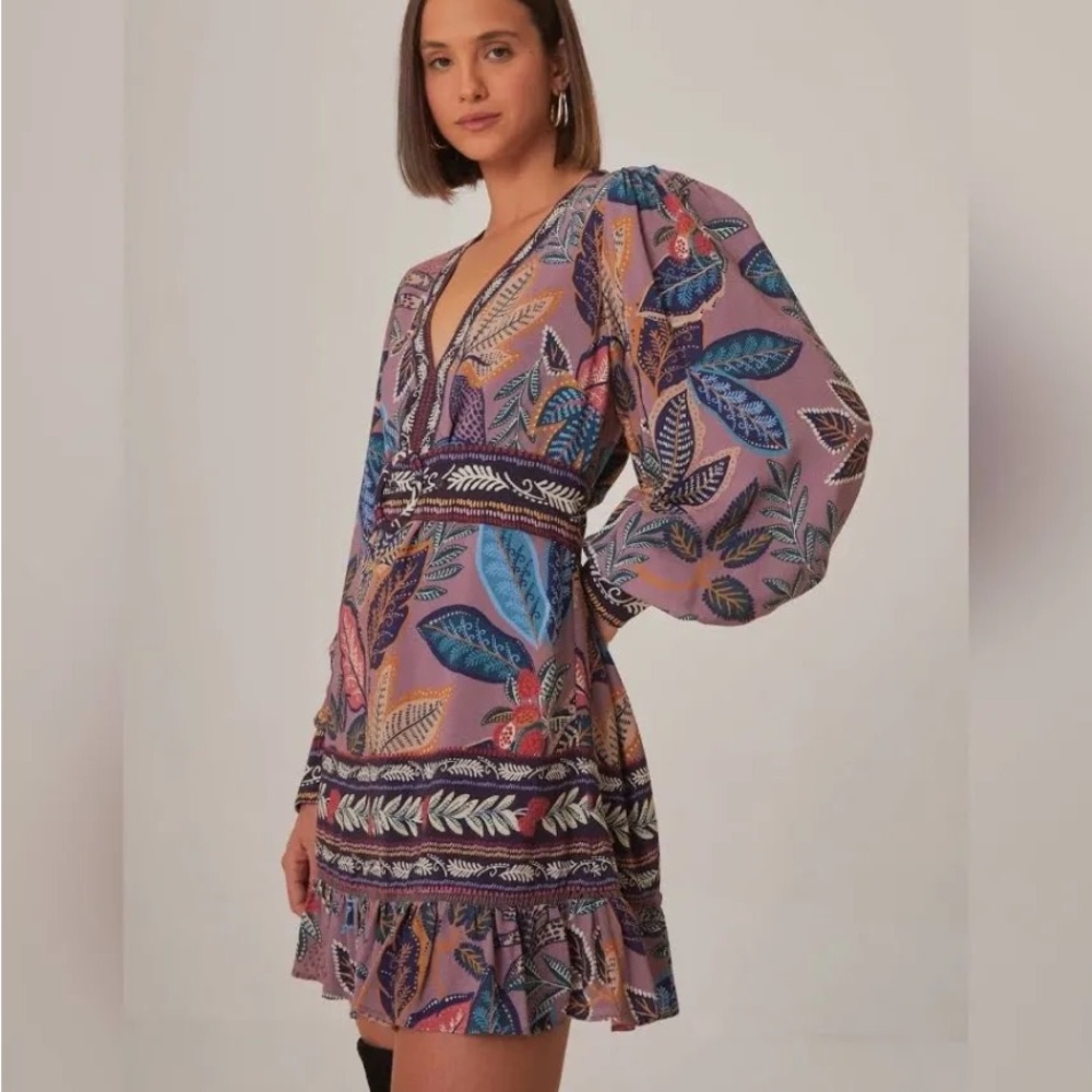 FARM Rio Lavender Wild Night Long Sleeve Mini Dress